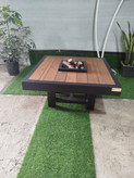 ست میز و صندلی و آتشدان چوبی ترموود ضد آب چهار نفره