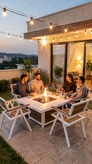 ست میز و صندلی و آتشدان چوبی ترموود ضد آب چهار نفره
